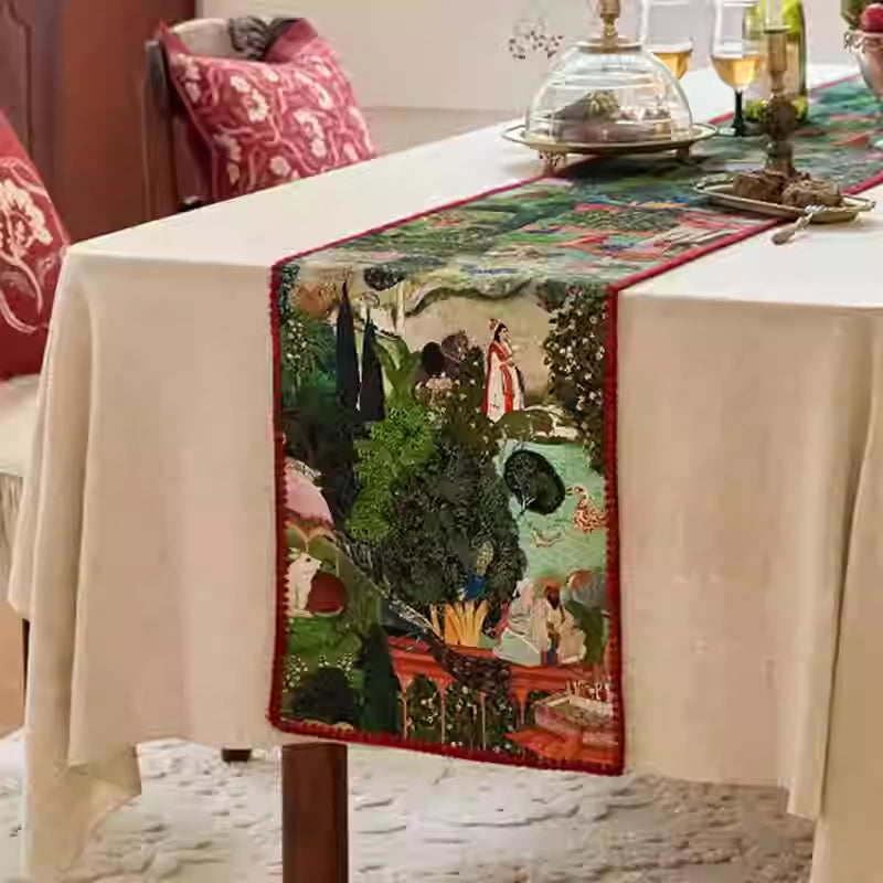 English Classical Luxembourg Manor Chenille Table Runner – Elegant TV Stand & Coffee Table Cover